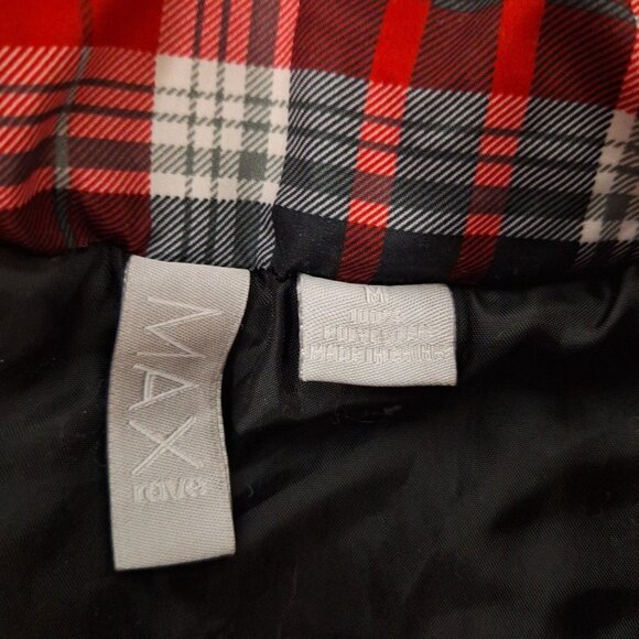 Max Rave Womens Puffer Vest Medium Black Red White Plaid Faux Fur - Picture 5 of 7